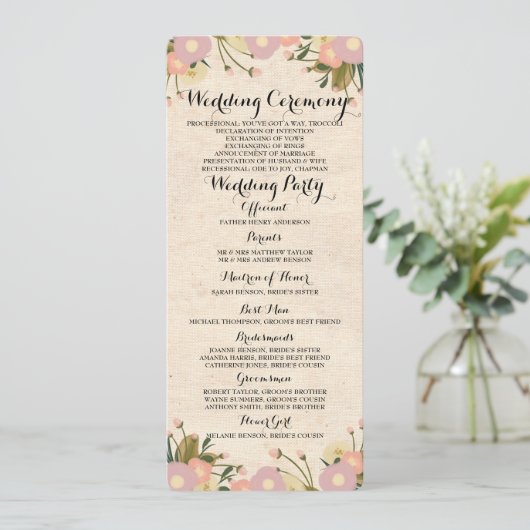 シック素朴ウォーターカラーフローラ結婚式 プログラムカード プログラム (スタンド正面)