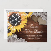 シック素朴ウッドひまわり結婚式の日付を保存 案内ポストカード (正面/裏面)