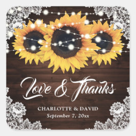 シック素朴ウッドレースサンフラワー結婚ズサンフラワー スクエアシール