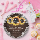 シック素朴ウッドレースサンフラワー結婚ズ ペーパープレート (パーティー)