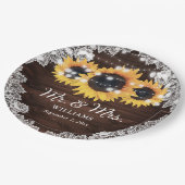 シック素朴ウッドレースサンフラワー結婚ズ ペーパープレート (アングル)