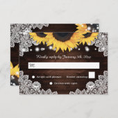 シック素朴ウッドレースサンフラワー結婚ズ 出欠カード (正面/裏面)