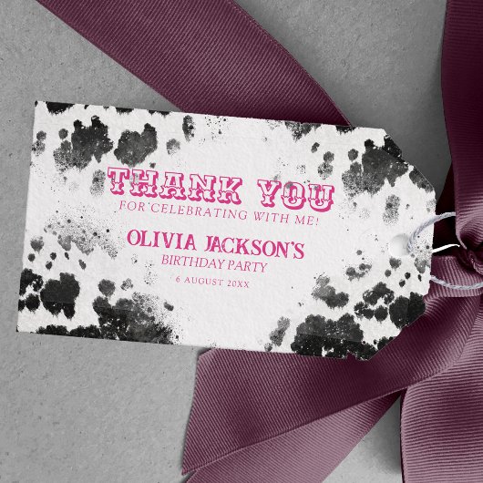 シック素朴カウズプリントホットピンク30th誕生日パーティー ギフトタグ