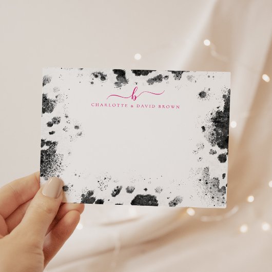 シック素朴カウプリントホットピンクパーソナライズされたク ノートカード