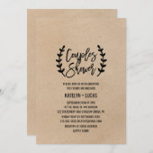 シック素朴クフェイクラフト書道カップルのシャワー 招待状 (正面/裏面)
