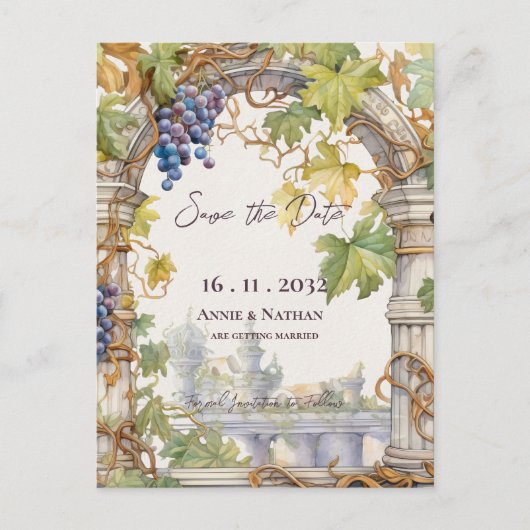 シック素朴グラフインスパイアィンワイナリー結婚ズ 案内ポストカード (正面)