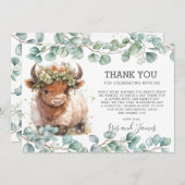 シック素朴グリーンリーハイランドカウビーバシャワー サンキューカード (正面/裏面)