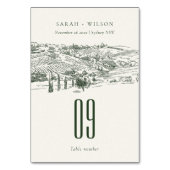 シック素朴グリーンワイナリーマウンテンスケッ結婚チ テーブルナンバー (裏面)