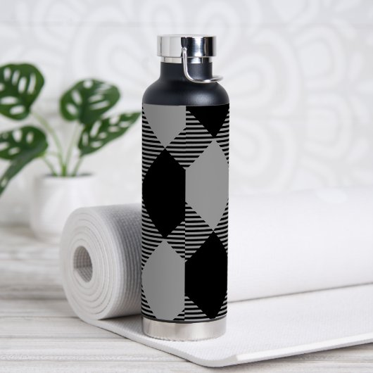シック素朴グレー&ホワイトプレイド ウォーターボトル (ヨガ)