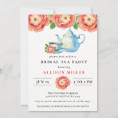 シック素朴コーラルフローラティーパーティーブライダルシャワー 招待状 (正面)