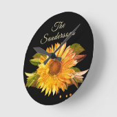 シック素朴ゴールデンイエローサンフラワー ラウンド壁時計 (傾斜)