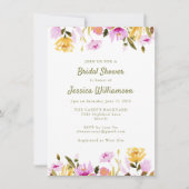 シック素朴サマーウォーターカラーフローラブライダルシャワー 招待状 (正面)
