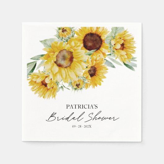 シック素朴サンフラワーブライダルシャワー スタンダードカクテルナプキン (正面)