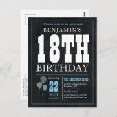 シック素朴シャルボードブルーバルーン18誕生日 ポストカード (正面/裏面)