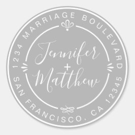 シック素朴ス結婚モノグラム差出人住所グレイ ラウンドシール
