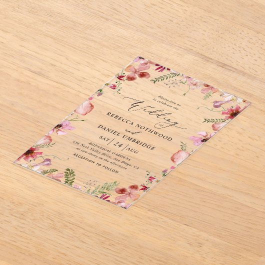 シック素朴ダスティフローラ結婚ズ アクリル招待状 (レイダウン)