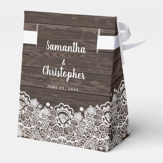 シック素朴ダークブラウン木材ホワイトレース結婚ズ フェイバーボックス (裏面サイド)