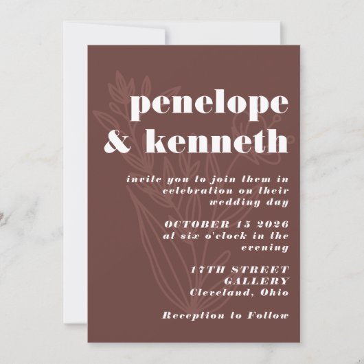 シック素朴テラコッタフローララインア結婚ートズ 招待状 (正面)