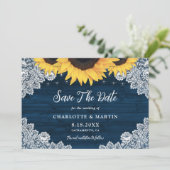 シック素朴ネイビーブルーウッドレースサンフラワー結婚ズ セーブザデート (スタンド正面)