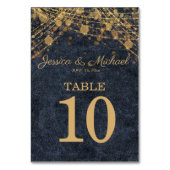シック素朴ネイビーブルー金ゴールドストリングライツ結婚ズ テーブルナンバー (裏面)