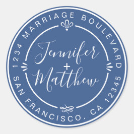 シック素朴ネーム差出人住所クラシックブルー ラウンドシール