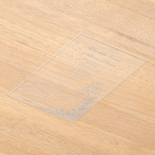 シック素朴ハンドドロードカップルほこりっぽいブルー結婚ズ アクリル招待状 (レイダウン)