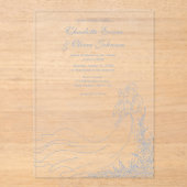 シック素朴ハンドドロードカップルほこりっぽいブルー結婚ズ アクリル招待状 (正面)