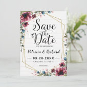 シック素朴バーガンディフローラ結婚式の日付を保存 (スタンド正面)