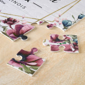 シック素朴バーガンディフローラ結婚式の日付を保存 ジグソーパズル (側面)