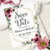 シック素朴バーガンディフローラ結婚式の日付を保存 ポストカード