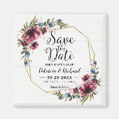 シック素朴バーガンディフローラ結婚式の日付を保存 マグネット (正面)