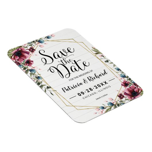 シック素朴バーガンディフローラ結婚式の日付を保存 マグネット (右側)