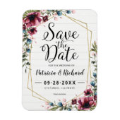 シック素朴バーガンディフローラ結婚式の日付を保存 マグネット (縦)