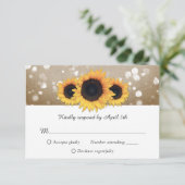 シック素朴バーラップとレースひまわり結婚の 出欠カード (スタンド正面)