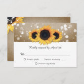 シック素朴バーラップとレースひまわり結婚の 出欠カード (正面/裏面)