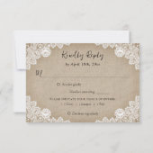 シック素朴バーラップハートウェディングRSVP食事の選択 出欠カード (裏面)