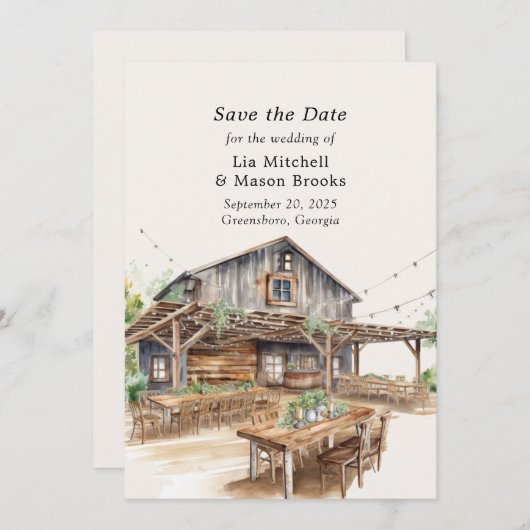 シック素朴バーンウェディングの日付を保存 招待状 (正面/裏面)