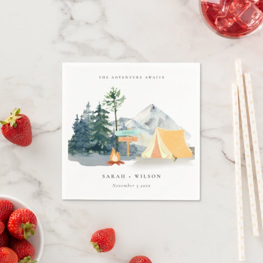 シック素朴パインウッズキャンピングマウンテン結婚ズ スタンダードカクテルナプキン (インサイチュ)