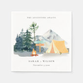 シック素朴パインウッズキャンピングマウンテン結婚ズ スタンダードカクテルナプキン (正面)