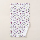 シック素朴パープルウォーターカラーアイリス花パターン バスタオルセット (ハンドタオル)