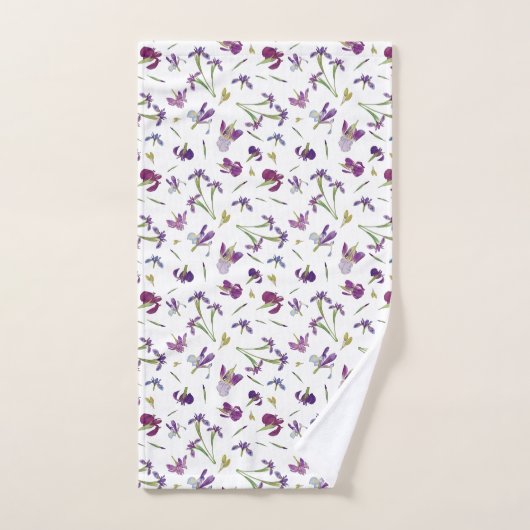 シック素朴パープルウォーターカラーアイリス花パターン バスタオルセット (ハンドタオル)