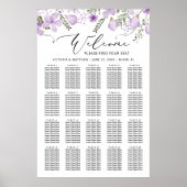 シック素朴パープルフローラの結婚シーティングチャート ポスター (正面)