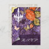シック素朴パープルヴィンテージ結婚バラ インビテーションポストカード (正面/裏面)