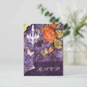 シック素朴パープルヴィンテージ結婚バラ インビテーションポストカード (スタンド正面)