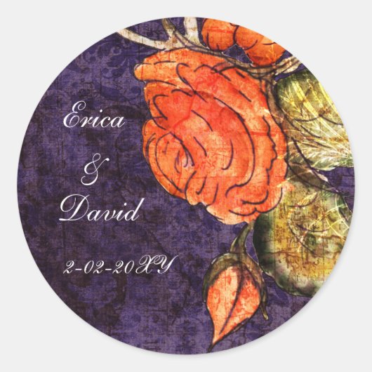 シック素朴パープルヴィンテージ結婚バラ ラウンドシール (正面)