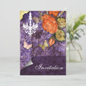 シック素朴パープルヴィンテージ結婚バラ 招待状 (スタンド正面)