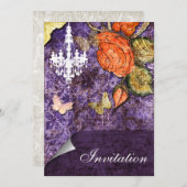 シック素朴パープルヴィンテージ結婚バラ 招待状 (正面/裏面)