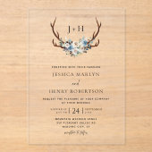 シック素朴フローラスタン〔雄ジカの〕枝角結婚ズ アクリル招待状 (正面)