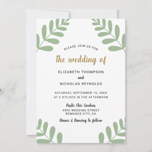 シック素朴フローラス結婚セージ緑の国 招待状 (正面)