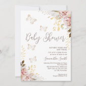 シック素朴フローラバタフライキスベビーシャワー 招待状 (正面)